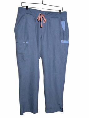 Figs Women’s Yola Petite Slate Blue Pants with Pink Drawstring